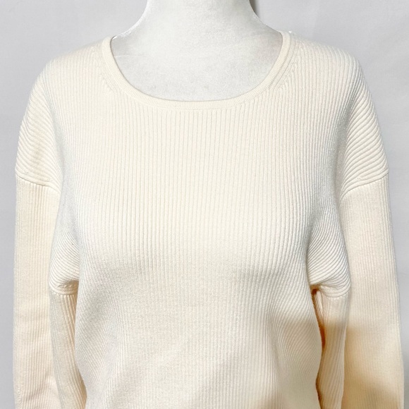 & Other Stories Rib Knit Slit Sleeve Round Neck Sweater Off White Size Large - Picture 4 of 16
